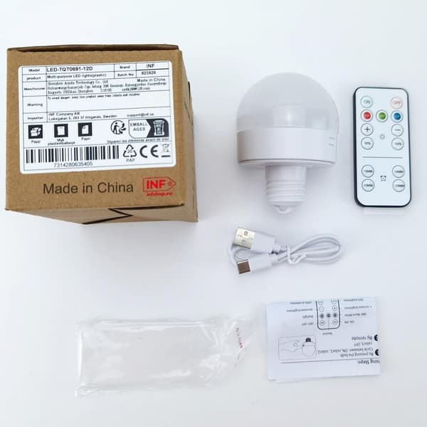 Rechargeable LED Bulb with 3 Color Temperatures and Remote Control Magnetic