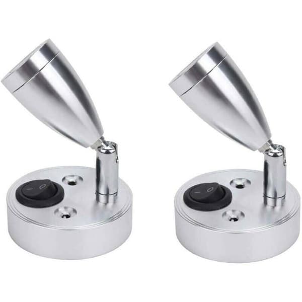 Set med 2 justerbara 12V LED väggmonterade läslampor för husbilar och husvagnar, interiörbelysning, silverfärg