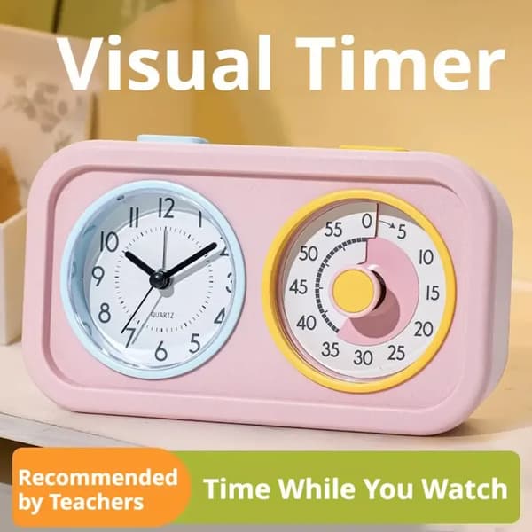 Stille timer til børn, dobbelt skærm, visuel tidsstyring, studiealarm, lektier, nedtælling, læringsværktøj, engros