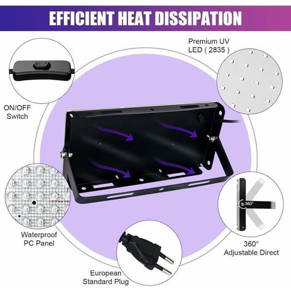 100W UV LED-projektor - Vanntett - Svart lys - Akvariumbelysning