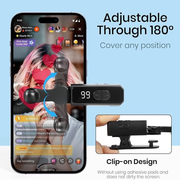 Auto Clicker Smart Compatible with iPhone, iPad, Android and TikTok, Automatic Pointing Device with 107 Adjustable Speeds, Rechargeable,