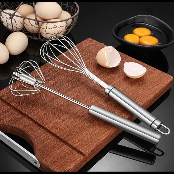 Egg Whisk - Semi-Automatic Rotating Stainless Steel Hand Whisk