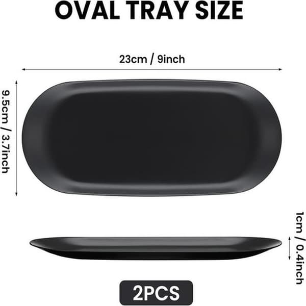 Decorative Tray - Stainless Steel - Black - Oval - 2-pack