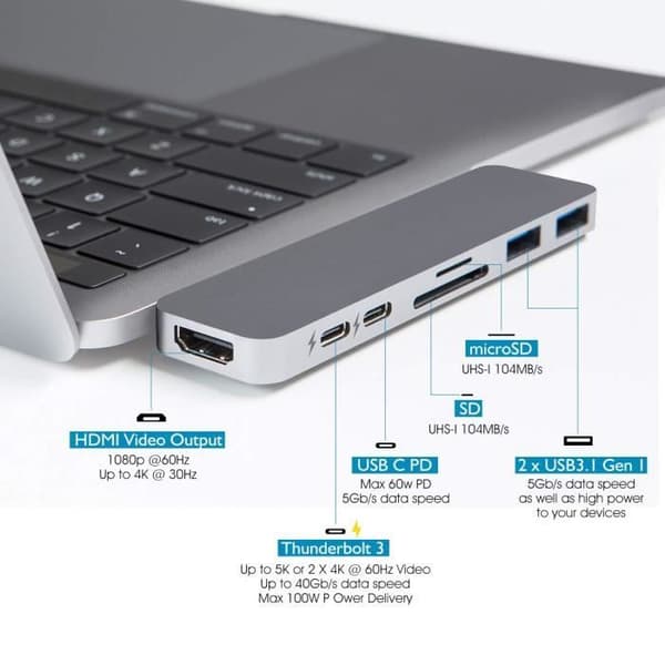 7-i-2 USB C-hubb - HDMI - USB-C PD - Thunderbolt 3