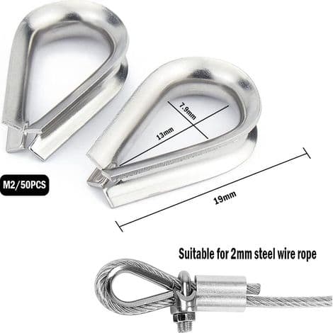 50 Stykker M2 Rustfrit Stål 304 Wire Tovklemmer, Hjerteformede Tovklemmer til 2mm Wire Tov