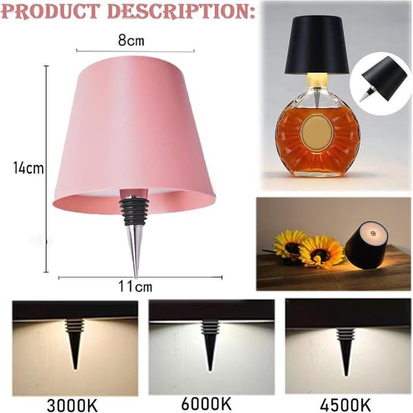 Pullopullo - 1200mAh - LED-pullopullo - Langaton pullopullo - Ladattava kosketus-LED-pullopullo - Vedenkestävä - Baareihin/retkeilyyn/matkustamiseen - Vaaleanpunainen