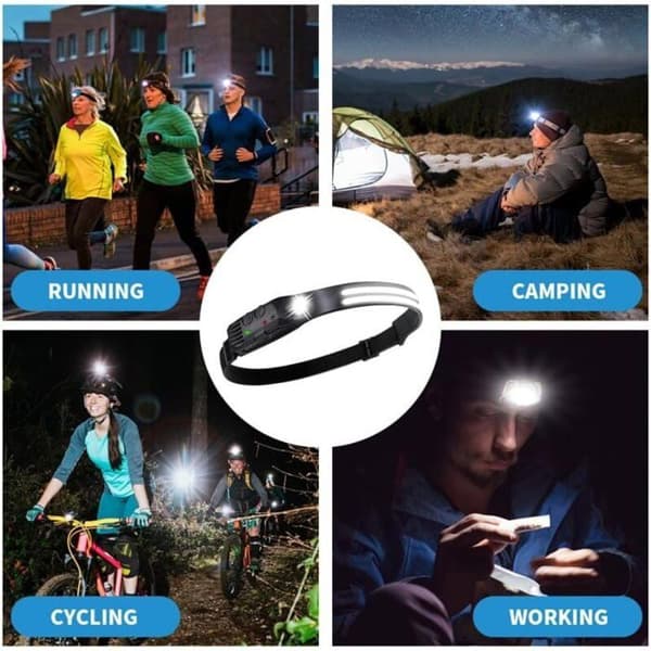 USB Oppladbar Hodelykt - 600 Lumen - IPX4 - For Camping