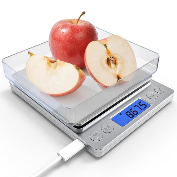 Rechargeable Digital Kitchen Scale, Grams and Ounces, Measuring Range 0.1 Gram / 3 Kilograms (6.6 Pounds).