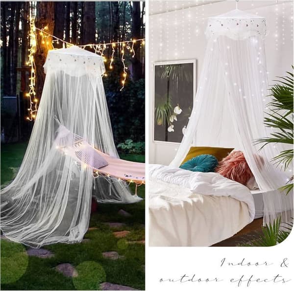 Myggnetting sengehimmel, prinsesse sengehimmel myggnetting kuppel polyester, dekorasjon (hvit)