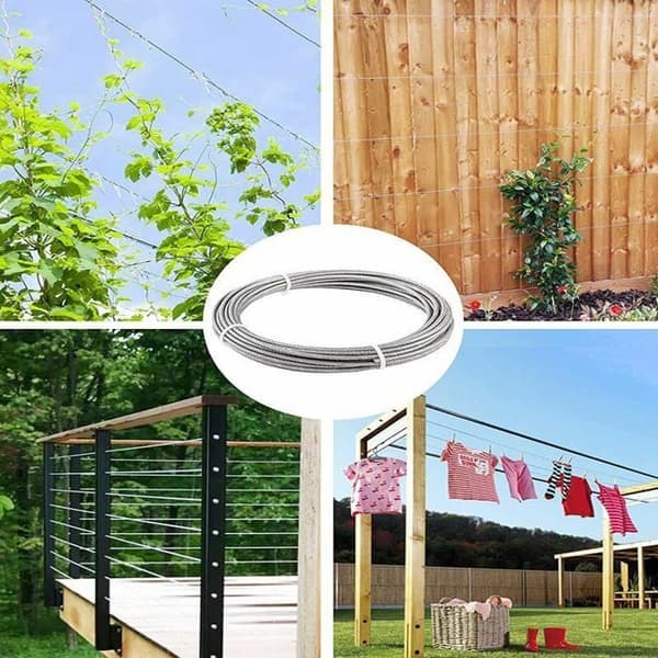 5m x 2mm wire reb sæt - rustfrit stål - M5 spændeskive - vejrbestandig