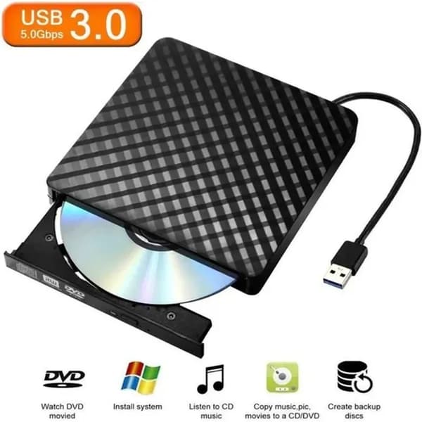 Ekstern DVD-brænder - Kompatibel med Windows og Mac - USB 3.0 - Sort - Understøtter DVD/CD-RW