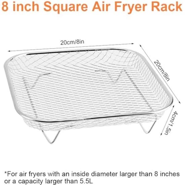 304 Stainless Steel Air Fryer Rack, 8-inch Stackable Square Shelf