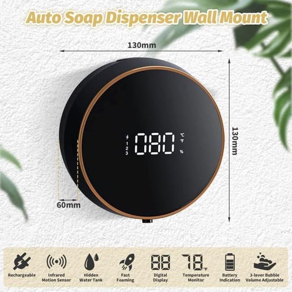300 ml såpedispenser - Berøringsfri - LED-sensor - Svart