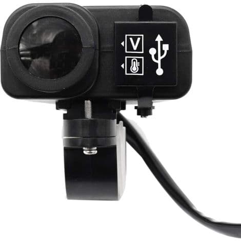 12V til 5V USB Motorcykeloplader - Til 2.1A 12V Motorcykelopladere - Med LED Voltmeter og Display Termometer