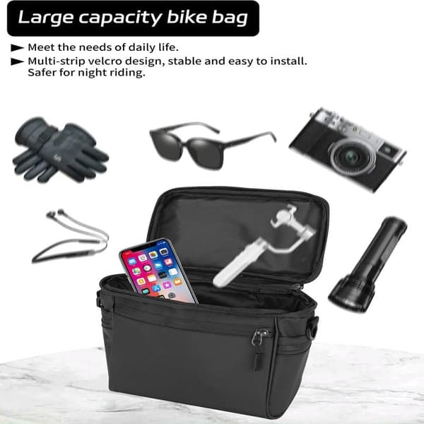 Handlebar Bag - Insulated Front Handlebar Bag - Bicycle Accessories - Bicycle Basket - Touchscreen Phone Bag with Shoulder Strap - Black