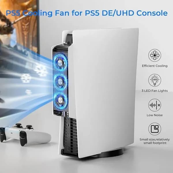 PS5 Køleventilator - Lydløs - 3 Hastighedsindstillinger - Ekstern USB
