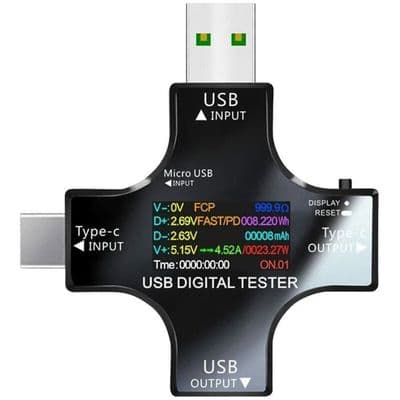 USB Multimeter USB C Strøm- og Spændingsmåler 33-30V 0-51A Tester 2 i 1 Voltmeter Ammeter Kapacitet