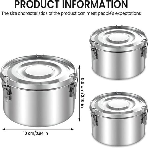 3-delt lunsjbokssett i rustfritt stål, matbeholder/bento, med lokk