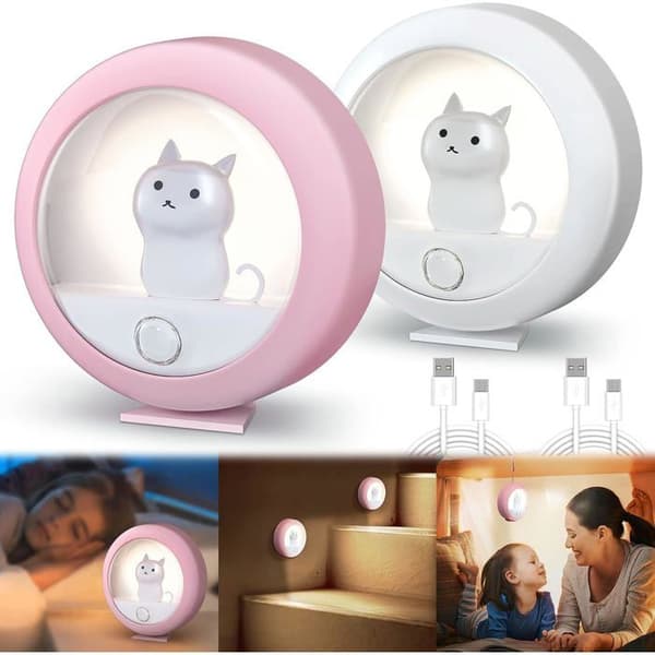 LED nattlys for barn, 2 USB oppladbare nattlys for barn, bærbart babynattlys med bevegelsessensor