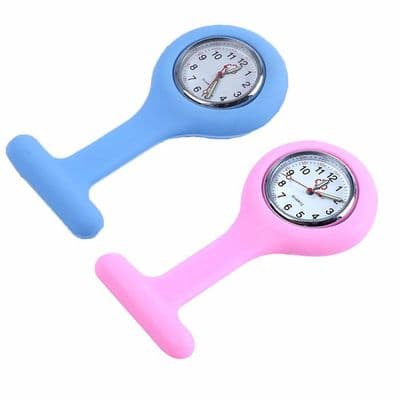 2 taskukelloa neulalla, unisex kvartsihoitajankello klipsillä, sininen ja pinkki