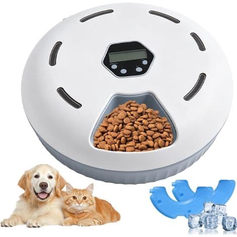 HOVCEH Automatisk Kattmatsdispenser, Våtfoderdispenser, Kattpatédispenser med 2 Kylklampar och Timerfunktion, Programmerbar Timer, 6 Måltider