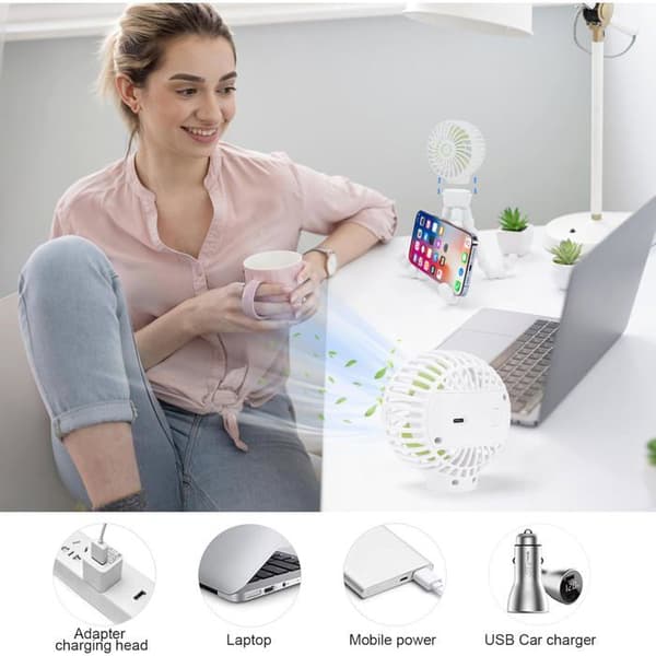 Genopladelig klapvognsventilator - 3 hastigheder - 360° rotation - 2000 mAh