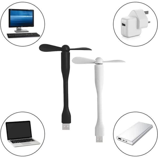 Bärbar USB-fläkt - 360° justerbar - Vikbar - Svart + Vit