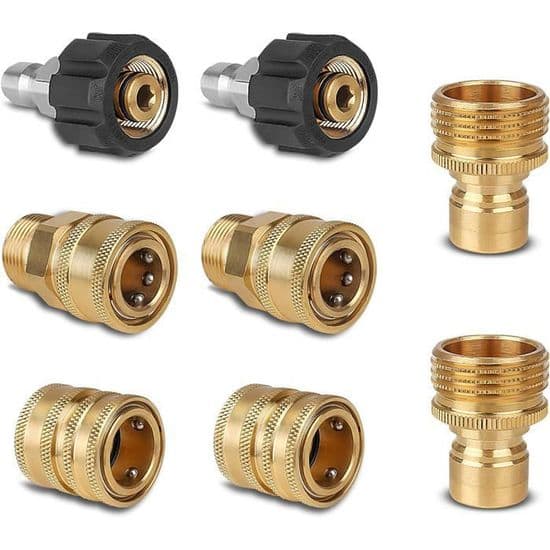 Højtryksrenseradaptere, messingfittings M22-14, lynkobling 3/8\" 1/2\"