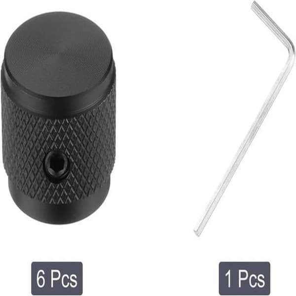 6 metalguitar-knapper, volumen- og tonekontrolknapper, 6 mm x 17 mm, med monteringsskruer til elguitar, bas, sort