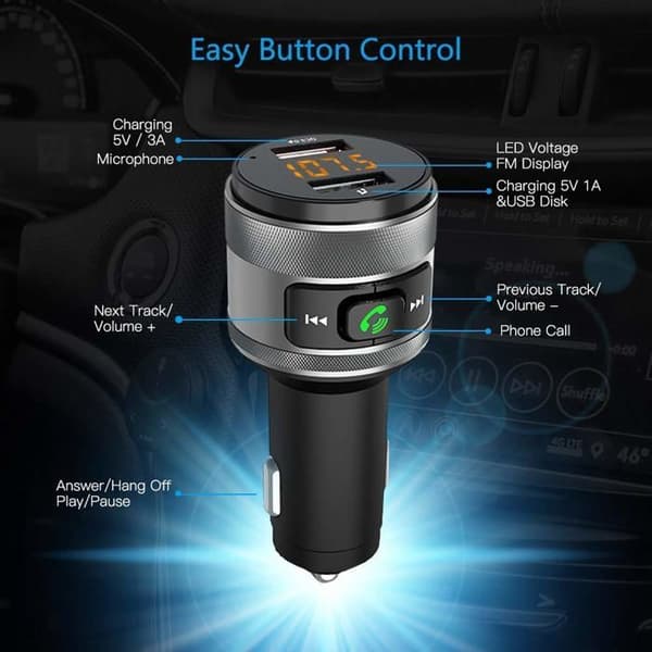 Bluetooth FM-senderadapter, QC3.0 USB trådløs biloplader håndfri radioadapter dobbelt USB-nøgle