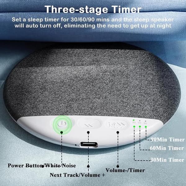 Bluetooth-benledningshøyttaler for søvn under puten, stereobass, timer for hvit støy, trådløs (blå)