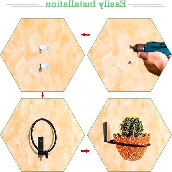 Vægbeslag til urtepotter - Sæt med 3 vægmonterede planteholdere til have og balkon, sort, 20 kg bæreevne