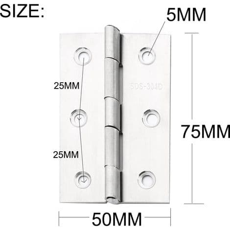 10 stk. Rustfrit Stål Hjem Møbler Hardware Dørhængsel Lang 75 mm x 50 mm