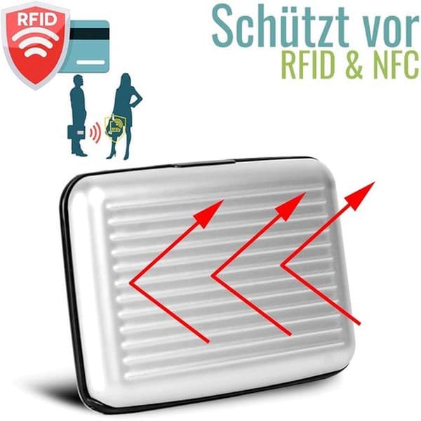 Kredittkortholder i aluminium - RFID/NFC-blokkering - sølv