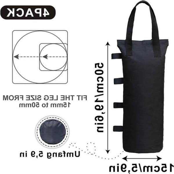 4-pak 12 kg modvægtssandposer - 15x50 cm - Sort