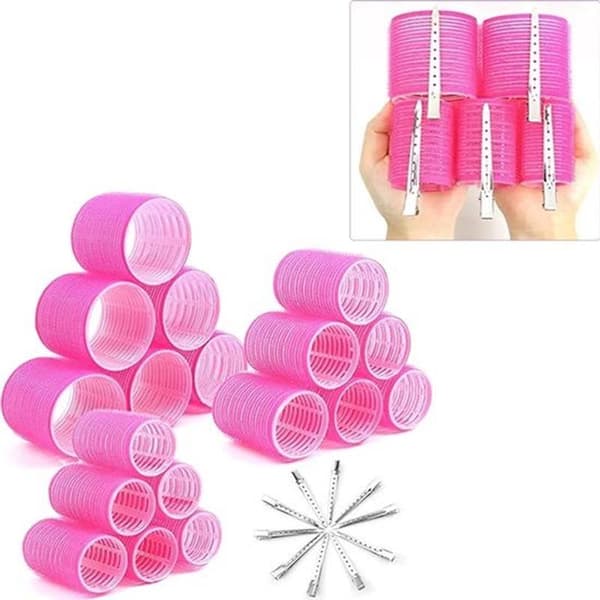 This 28-piece curling iron set includes extra-large and small curling irons (no heating required) and self-adhesive curling irons.