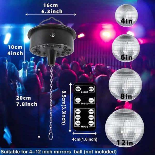 Remote Control Rotating Disco Ball Motor, Adjustable Speed 5-10 RPM, 23 LEDs, for 6-15 inch Mirror Spinner