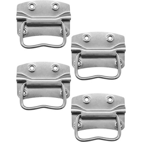 Sæt med 4 solide metalfoldehåndtag til kasser - Rustfrit stål - Sølv - 100 x 72 mm