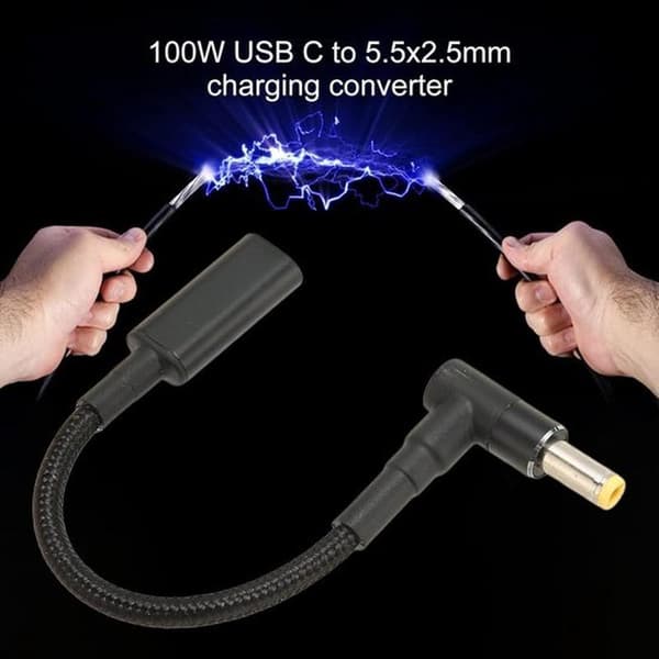 USB-C hunindgang til DC 5.5x2.5mm PD opladerkabel - 100W opladerkabel til bærbar computer - bærbar adapter.