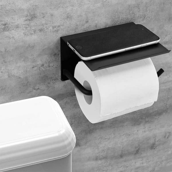 Toiletpapirholder, mobiltelefonholder, jern, sort