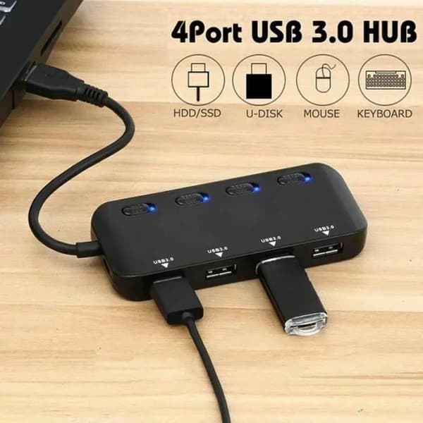 USB 3.0-hub – Multifunksjonell 4-porters – Overspenningsvern – Smart lading