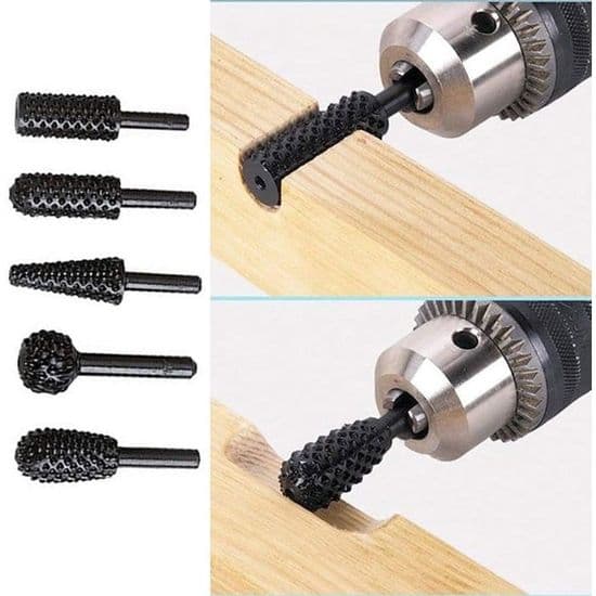 5-delt roterende gratfræsersæt - Kulstofstål - 1/4\" (6 mm) - Sort