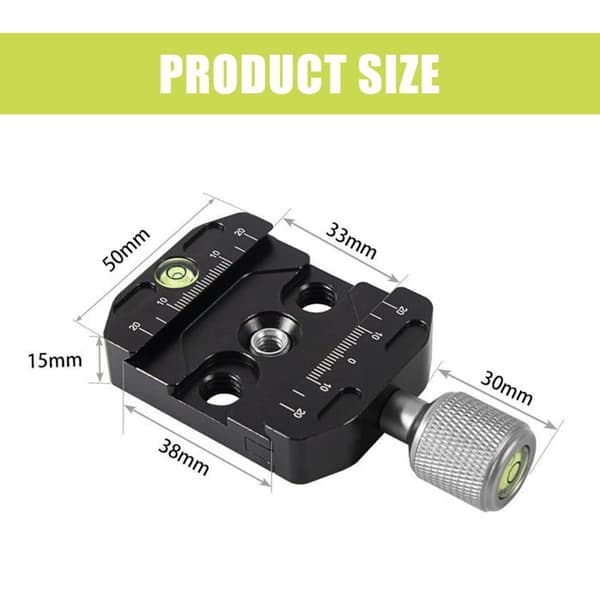 Quick Release klemme, metalklemme til kamera, quick release plade, 38 mm bred, sort
