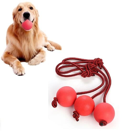 Hundleksaksboll med rep - Gummi - 3 delar - Röd