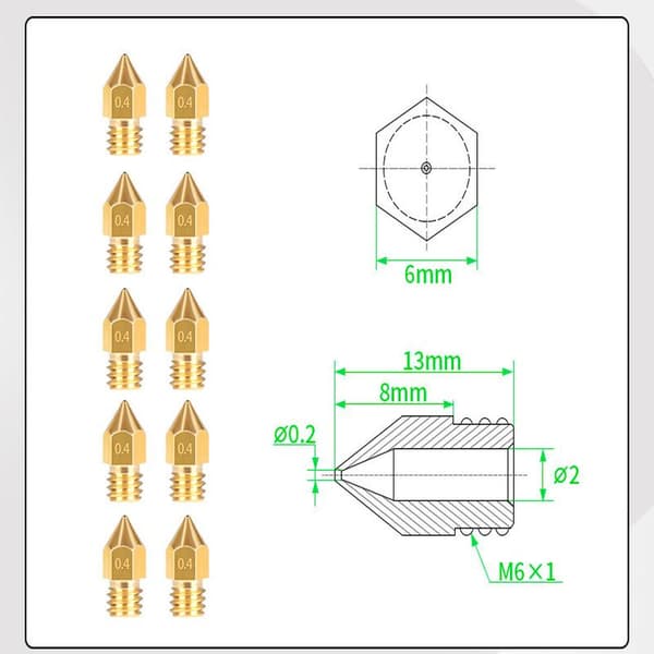 3D-printertilbehør - Velegnet til MK8 0,4 mm messingdyse printhovedrenser - nålepincet - nøglesæt