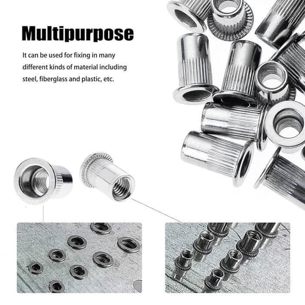 100 stycken M8 nitmutter, nitmuttrar i rostfritt stål, sortiment M8 gängad insatsmutter platt huvud (14 mm x 18 mm)