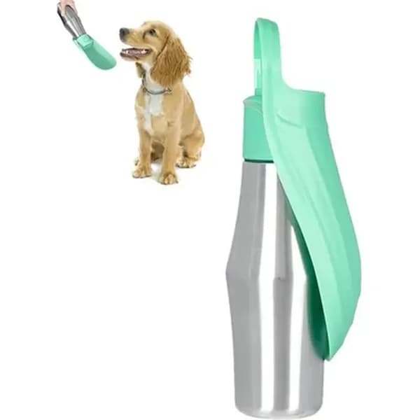 Vandflaske - Hund - 750ML - Rustfrit Stål - Lysegrøn - Bærbar