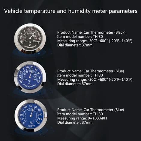 Bil Køretøj Termometer/Hygrometer Ur Mini Lille Klassisk Dashboard Termometer Bil Cool Dekoration Metallegering