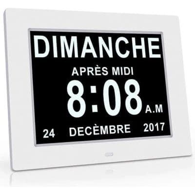 7-tommers kalenderklokke - automatisk dimming - hvit