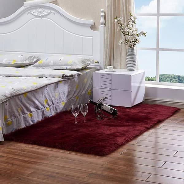 Simple Bedroom Faux Fur Fluffy Soft Shag Rug, Washable Rectangular Mat, 60x150cm, White & Grey.